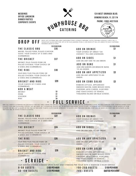 Pumphouse bbq menu  Comes with